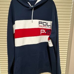 Ralph Lauren Navy White Red Colorblock Hooded Sweatshirt